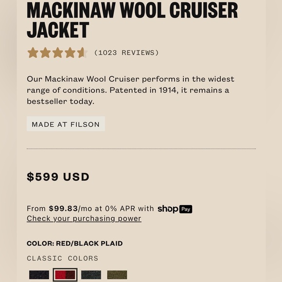 Filson Mackinaw Wool Cruiser in Red and Black Plaid (2024) - Picture 7 of 9